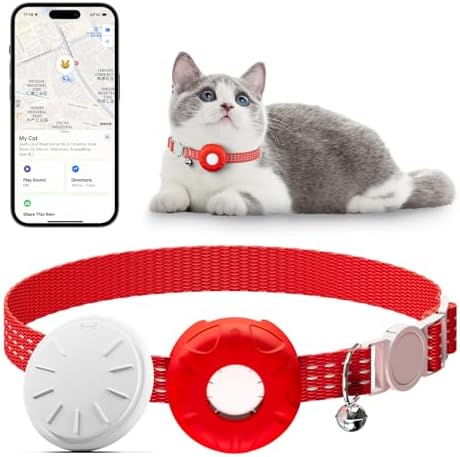 Cat Tracker, Pet Tracker for Cats, Cat Tracker Collar with Safety Elastic Buckle, Works with Any Collar,Compatible with Apple Find My App (Only iOS), No Monthly Fee Pet Tracker, Red