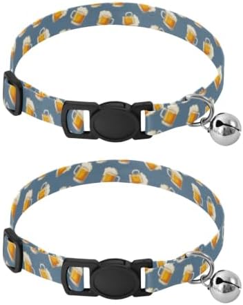 Cartoon Beer Mugs Kitten Collar with Bell 2 Pack Cat Collar Adjustable Length 10.6" to 17.1"