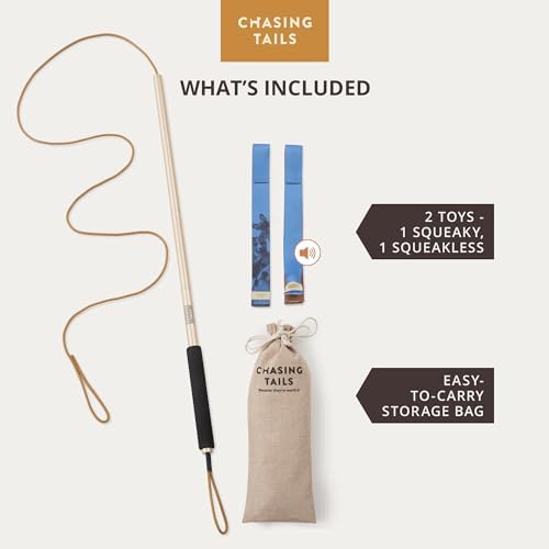 Chasing Tails Flirt Pole for Dogs Heavy Duty - 36 Inch Flirt Pole for Large Dogs with Extendable 83 Inch Rope | Two Toys Included | Suitable for All Breeds | Pets Play Equipment