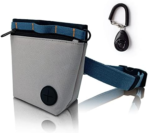 Dog Treat Pouch with Pet Training Clicker, Dog Training Treat Pouch Kit, Magnetic Closure, Hands-Free Training (Grey)