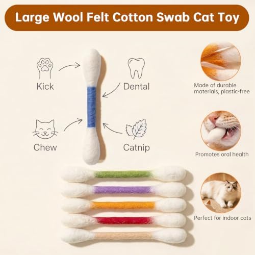 12 PC Giant Cotton Swab Catnip Toys,Cat Q Tip Toy,Felt Interactive Kicker Chew Toys for Kittens & Indoor Cats, Soft Teething Toy with Organic Catnip, Eases Anxiety & Boredom, Cat Lover Gift (Mix D)