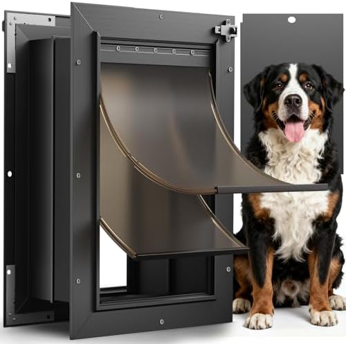 2-Flap XL Dog Door for Wall, All Aluminum Doggy Door Pets Up to 220 LB | 2 Magnetic Flaps, Energy Efficient, Wide Telescoping Tunnel for Walls, Safety Locks, Closing Panel, Easy to Install