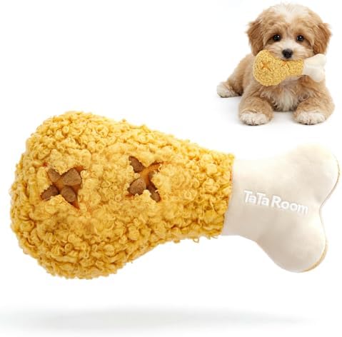 Chicken Leg Hide & Seek Plush Toy for Small Dogs & Puppies: Treat Dispensing Pocket, Squeaker and Crinkle Sounds, Chew for Aggressive Chewers and Teething