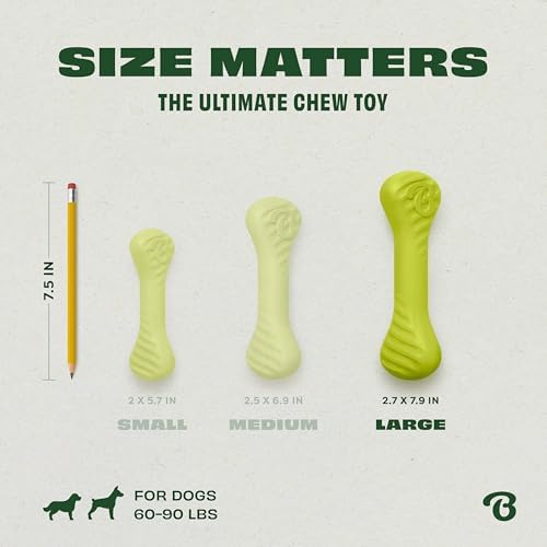 Benebone Natural Rubber Dog Bone Chew Toy, Large | Natural Rubber, Tough But Gentle, Easy-Grip Design, Great for Fetch, Dishwasher Safe, Dog Bones, Long-Lasting