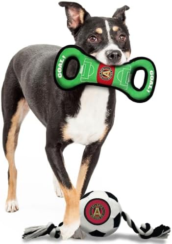 Pets First MLS Atlanta United Soccer Field Tug Toy & Soccer Ball Rope Toy Set for Dogs - Officially Licensed Interactive Squeaky Rope Fetch & Chew Toys with Team Logo