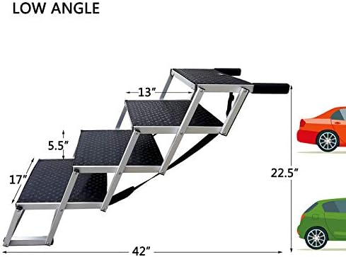 Aluminum Dog Car Stairs, Portable Large Dog Step for High Beds, Trucks, and SUV, Lightweight Folding Pet Ladder Ramp, 4 Steps