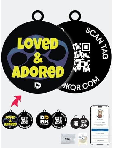 DDMK Smart Pet Tag Set | Includes 3 Tags | QR Code for Instant Alerts | Custom Pet Profiles | Durable & Waterproof | No Subscriptions or Fees |38-Loved & Adored