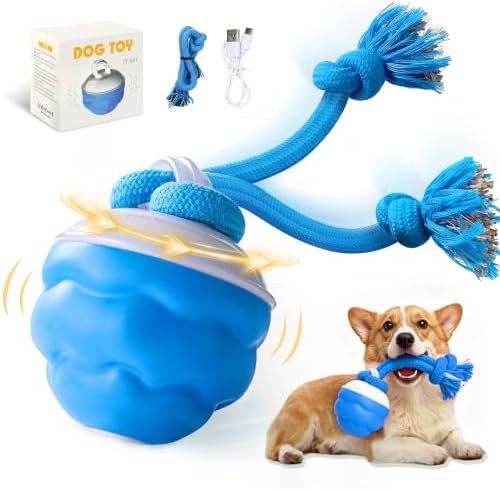 Interactive Dog Toys, Automatic Rolling Ball with Rope, Blue