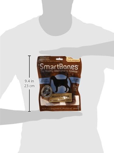 SmartBones Medium Bone Rawhide-Free Dog Treat, Real Peanut Butter, 4 Count | With Real Peanut Butter & Chicken, Easy To Digest Chew, Vitamin & Mineral Enriched, Supports Dental Health, For Medium Dogs