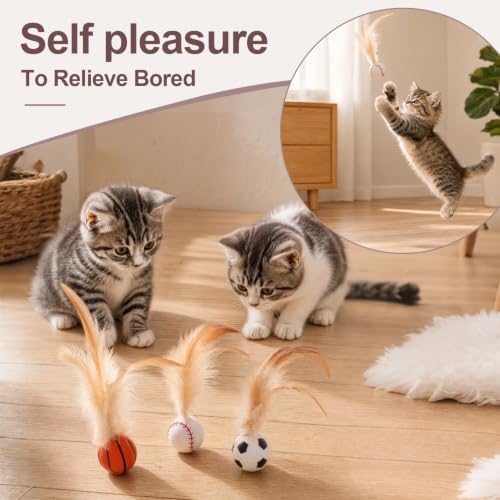 Interactive Cat Wobbler Toy for Indoor Cats Bouncy ball with feather Tails