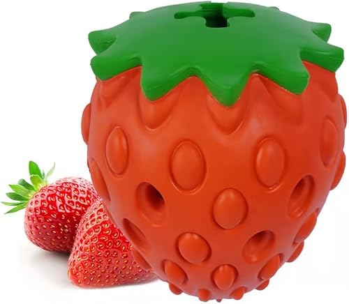 Strawberry Chew Toy for Dogs, Natural Rubber Balls for Aggressive Chews, Cleans Teeth and Gums, Treat Food Dispensing Toys, Indestructible Dog Toys, Toy for Dog Interactive