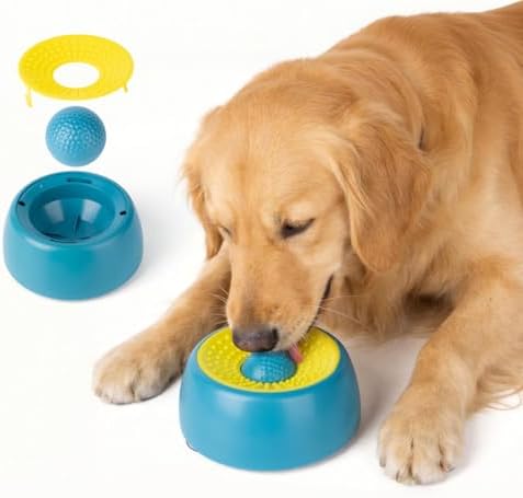 Dog Licking Bowl with Rolling Ball, Interactive Slow Feeder Dog Bowls & Dog Lick Bowl for Boredom Relief, Calming Lick and Roll Bowl for Dogs & Cats with Suction Cups for Wet Food, Peanut Butter