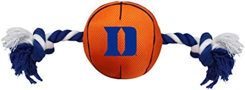 NCAA Duke Blue DEVILSBasketball Rope Toy for Dogs & Cats. Tough Nylon, Sporty Basketball Design, Heavy-Duty Ropes with Inner Squeaker