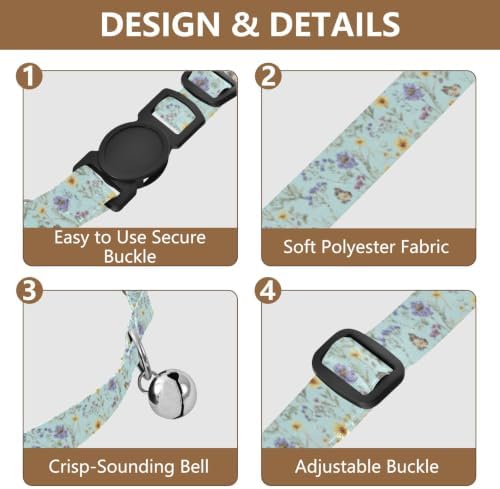 Watercolor Wildflowers Soft Cat Collar, 2 Pack Cat Collars with Bell