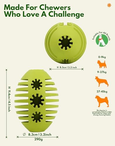 Natural Rubber Rugby Dog Chew Toy Ball, Treat Dispensing Enrichment Toy