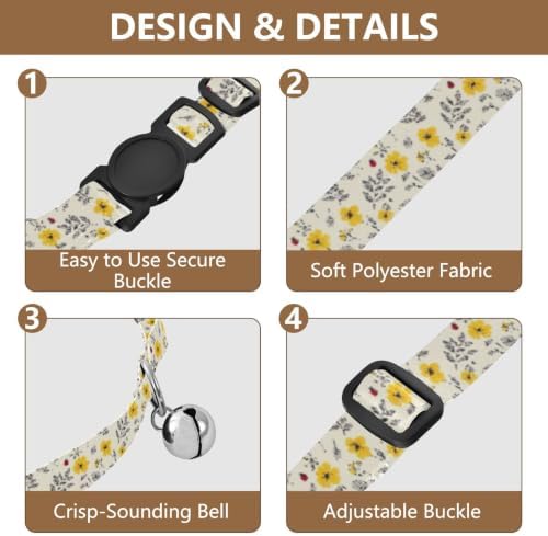 Yellow Flowers Pet Collar 2 Pack Lightweight Pet Collar for Cats and Dogs Adjustable 10.6 to 17.1 Inches