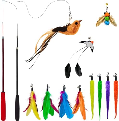 miwoowim Interactive Cat Wand Toy Set, 2 Telescopic Rods & 11 Attachments