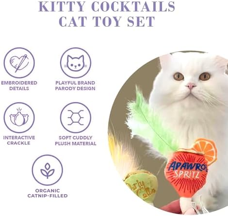 Haute Diggity Kitty Cocktails Apawrol Spritz + Cattini, Soft Plush Cat Toys