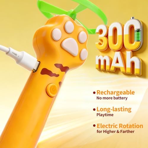 BABORUI Cat Toy Disc Launcher, Rechargeable Interactive Cat Fetch Toy Launcher with 16 Flying Discs, Flying Enrichment Toys for Indoor Bored Kittens & Adult Cats (Yellow+White)