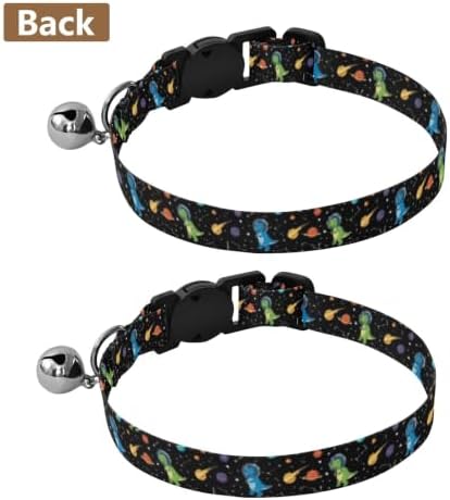 2 Pack Pet Collars Colorful Cartoon Dinosaurs Space Planets Puppy Collar with Bell, Adjustable Length 10.6" to 17.1"