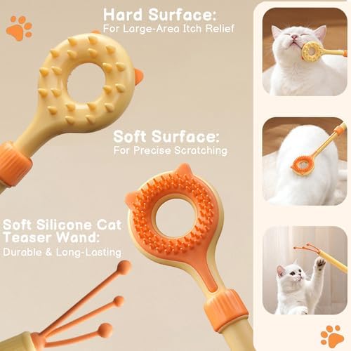 Versatile Cat Interactive Touch Toy, Retractable Pet Gentle Patting Deep Massage Stick, Interactive Head Tail Cat Teaser Wand Toy for Indoor Training Bonding Socialization