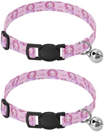 2 Pack Kitten Collars Cute Pastel Axolotls Kitten Collar with Bell, Adjustable 10.6 to 17.1 Inches