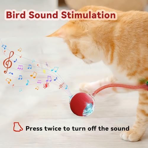 Speedy 2.0 Tail 2 Packs Interactive Cat Toys for Indoor Cats, Automatic Cat Toy with Elastic Mesh Tail, Electric Rolling Ball on Carpet, Chirping and Motion Activate Cat