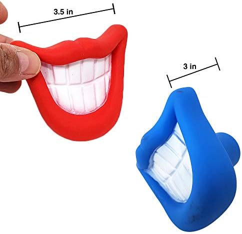 Zelica Smiling Mouth Squeaky Chew Dog Toy | Funny Novelty Chew Toys for Dogs | Red and Blue (2 Pack)