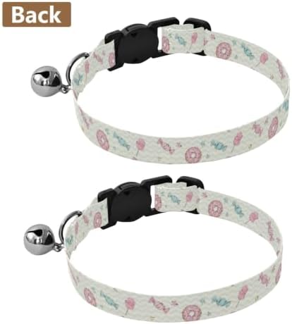 Pastel Colored Donuts Cat Collar 2 Pack Soft Polyester Pet Collar Adjustable 10.6 to 17.1 Inches