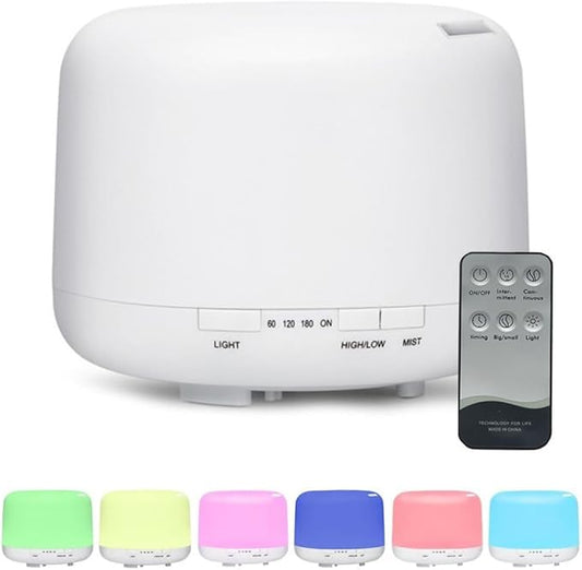 500ml Essential Oil Diffuser with Remote Control, Premium Ultrasonic Aromatherapy Diffusers Scent Humidifier Vaporizer Auto-Off Timer for Large Room Home, Yellow (White)