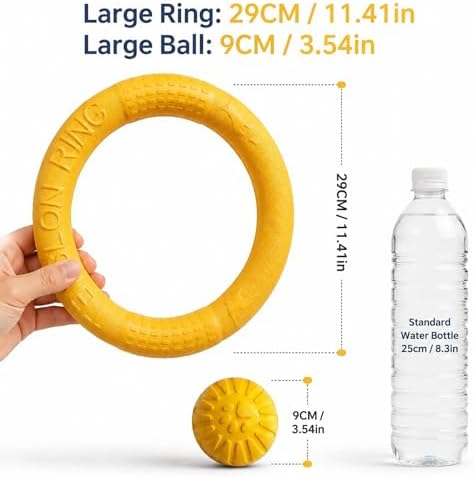 Large Dog Toy Ring and Ball Combo Set, Floating EVA 2 Pack (Yellow, Large)