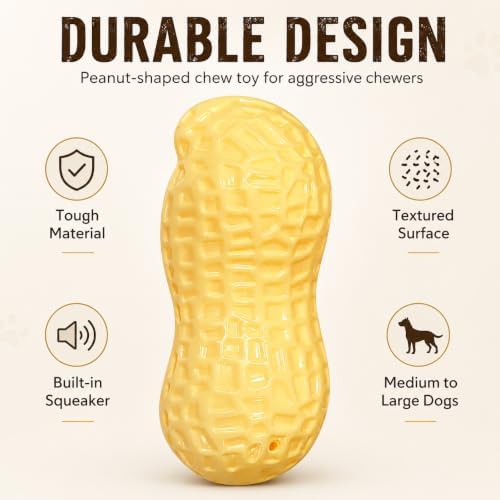 Dog Chew Toys, Interactive Peanut Shape Dental Care Squeaky Toy for Aggressive Chewers