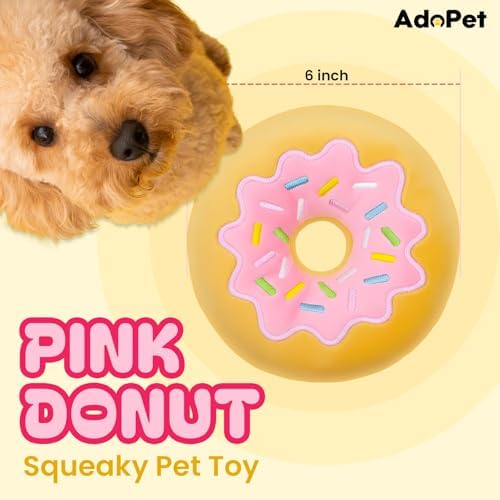 Pink Donut Squeaky Dog Toy – 6 Inch Soft Plush Toy with Built-in Squeaker, Cute Donut Design for Chew, Fetch & Interactive Play for Small to Medium Dogs