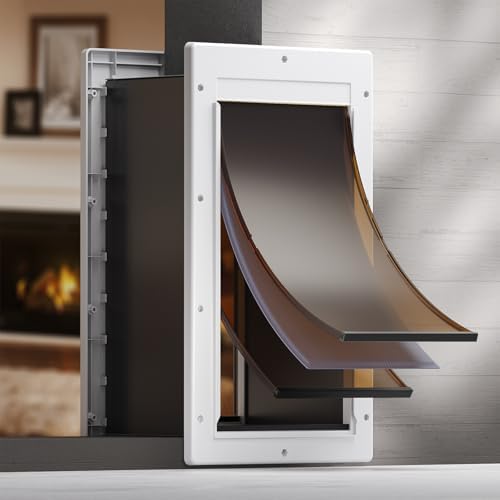 3-Flap Plastic Dog Door for Wall, Pets Up to 100 lbs (Large) | Telescoping Tunnel, Eco-Friendly, Durable Plastic Frame, Insulated Flap, Magnetic Design, Energy-Efficient, Closing Panel