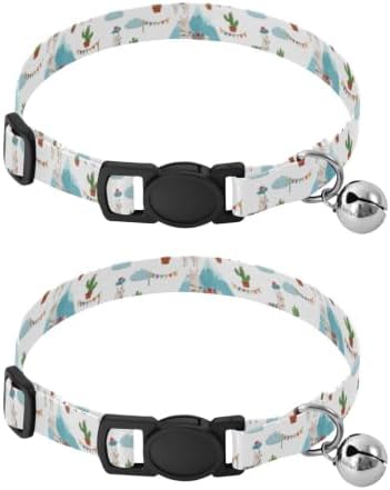 2 Pack Pet Collar Llamas Colorful Hats Dog Bell Collar, Adjustable Length 10.6" to 17.1"