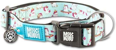 Max & Molly Urban Pets Smart ID Dog Collar - Soft Neoprene, Waterproof, Machine Washable, Power Buckle, Gotcha! QR Tag & Custom App Profile, Unicorns M