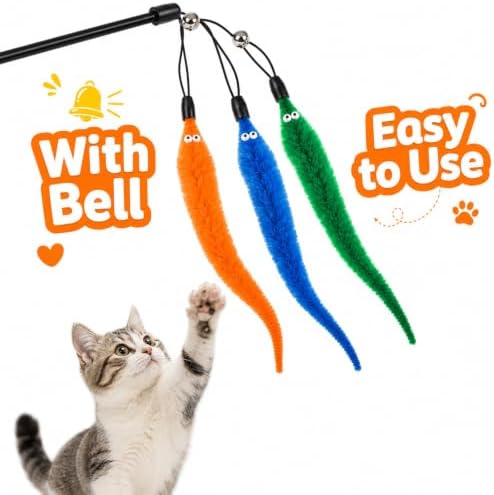 20Pcs Cat Worm Toy Refills, Interactive Cats Kittens Toys, Cat Wand Attachment Fuzzy Worm Toys for Indoor Cats