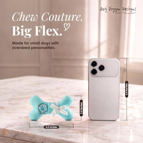 Dog Diggin Designs Sniffany & Co Petite Plush Dog Toy Bone | Luxury-Inspired Parody Designer Bone with Built-in Squeaker, Soft Plush Chew & Play Dog Toy – Prêt-à-Porter Play!