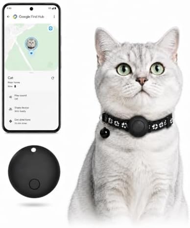Pet Tracker,GPS Collar for Cats (Android Only) Smart tag,Waterproof Compatible with Google Find My,Advanced Tracking Solution Smart Collar for Pet Safety Ideal Small Large Cats (Black) (Black)