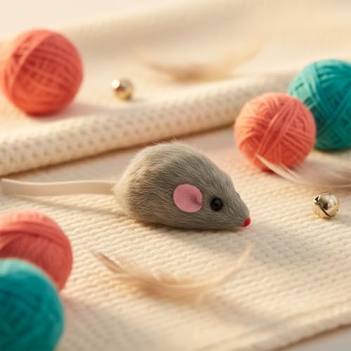 4Pcs Gray Fur Rattle Mouse Cat, Interactive Pet Play Mice, Animal for Cats, Pet Supplies