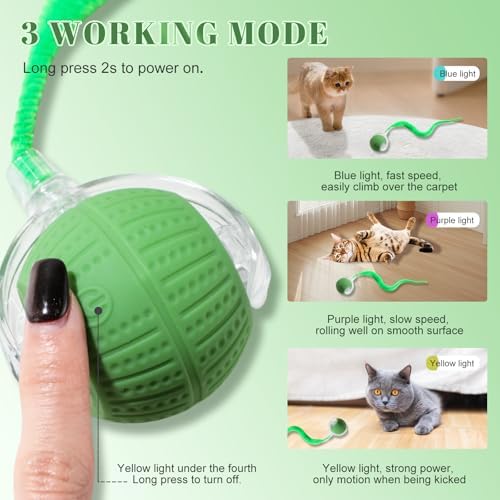 Interactive Cat Toys for Indoor Cats, Fast Rolling on Carpet Flash and Motion Activated Cat Balls for Bored Indoor Cats