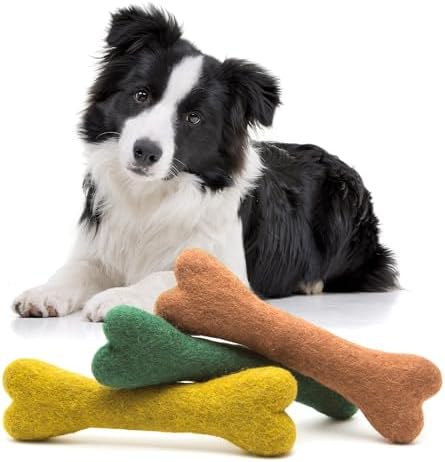 Glaciart One Felted Wool Dog Chew Bone (3 Pcs)| Durable Dog Chew Toy, Puppy Chew Toys for Teething & Dog Teeth Cleaning | Pet Toys Fetch Games & for Anxiety/Boredom | Great for Small or Medium