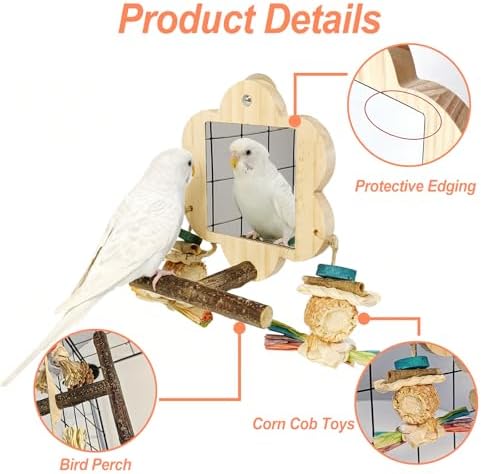 Bird Mirror with Perch Stand,Parrot Swing,Birds Toys for Alleviate Boredom