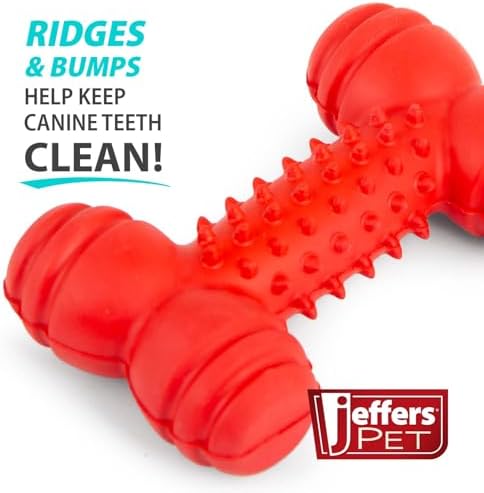 Jeffers Pet Natural Rubber Dog Chew Toy – Red Bone with Dental Teeth, Small – Vanilla Scent, Durable, Non-Toxic, Dishwasher Safe, Interactive Fetch & Tug Toy - Perfect for Training
