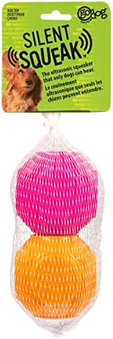 goDog 2-Pack Silent Squeak Ball Dog Toy Set, for Light to Moderate Chewers - Orange/Pink, 2-Pack