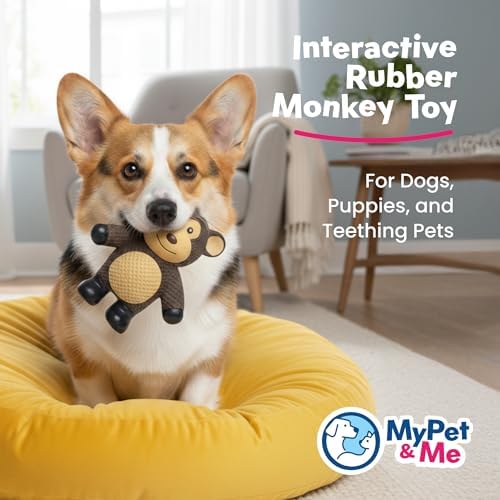 My Pet & Me Rubber Squeaky Dog Toys for Small Dogs and Puppies, Soft Latex Squeak Toy for Light to Moderate Chewers, Teething and Fetch Play with Squeaker (Brown Monkey, 4.3 Inch)