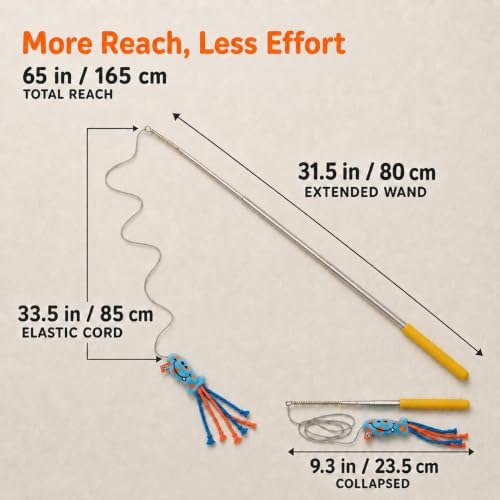Interactive Cat Wand Toy with Plush Fish Teaser, Ultra-Thin Elastic Cord, Retractable Stainless Steel Wand for Indoor Cats