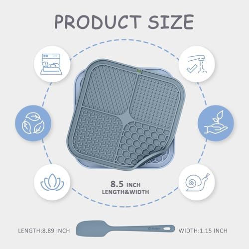 ChefAide 2 Pack Lick Mat for Dogs,Cats,Upgraded 8.5×8.5 inches Licking Mats with Suction Cups,Slow Feeder Licking Pad for Anxiety Relief and Boredom Reducer,Suitable for Dog Training Set 9