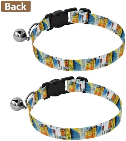 City Street Watercolor Easy to Wear Small Dog Collar 2 Pack Comfortable Cat Collar