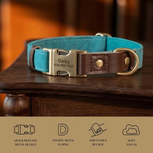 Personalized Dog Collars, Quick Release Buckle, Light Blue,XL